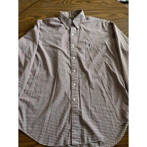 Ralph Lauren Blake green red white plaid long sleeved button front shirt size L